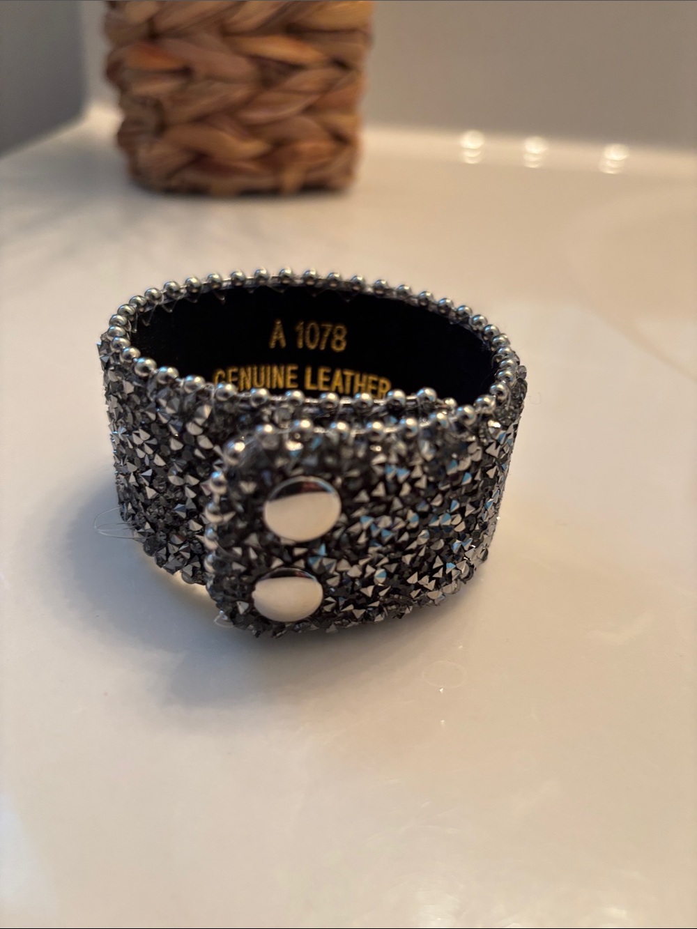 Beaded Crystal Snap Cuff Bracelet - Black